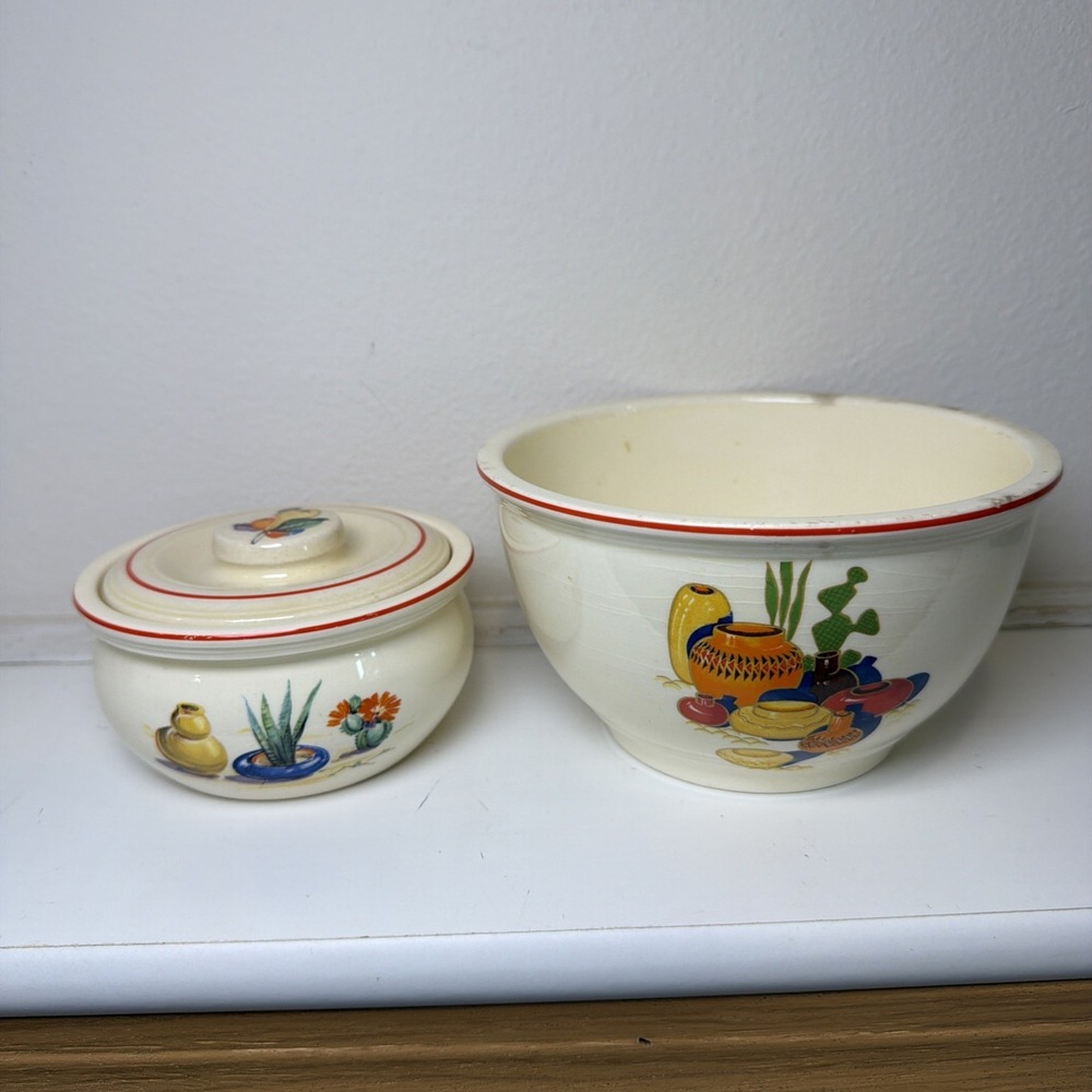 Homer Laughlin Kitchen Kraft Ovenserve Mexicana Mixing Bowls Rare Set Of 2